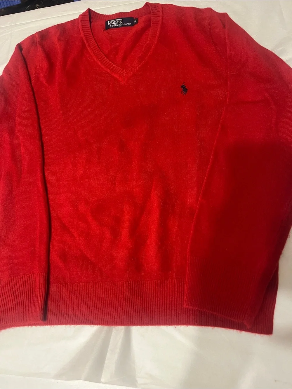 Polo by Ralph Lauren Bright Red V-Neck Sweater with Pony logo slim fit